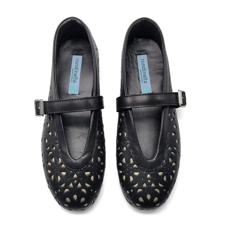 Rondinella Black Gold Floral Cut-out Mary Jane 12251
