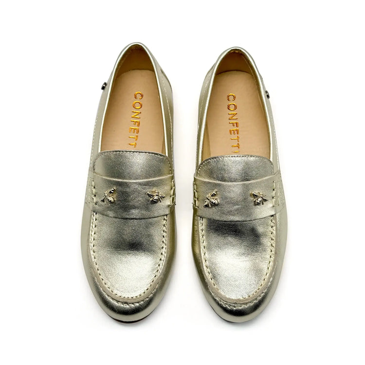 Confetti soft gold dress loafer shoes fast shipping