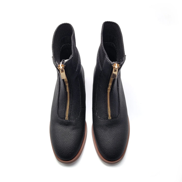 1936 Black Pebbled Zipper Bootie 202212