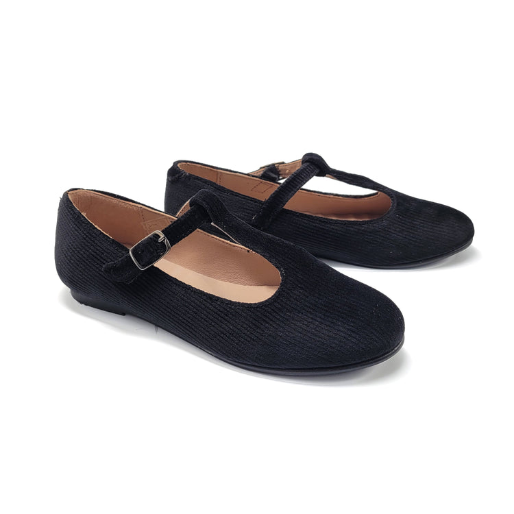 Brunellis Black Ribbed T-Strap Mary Jane BR166
