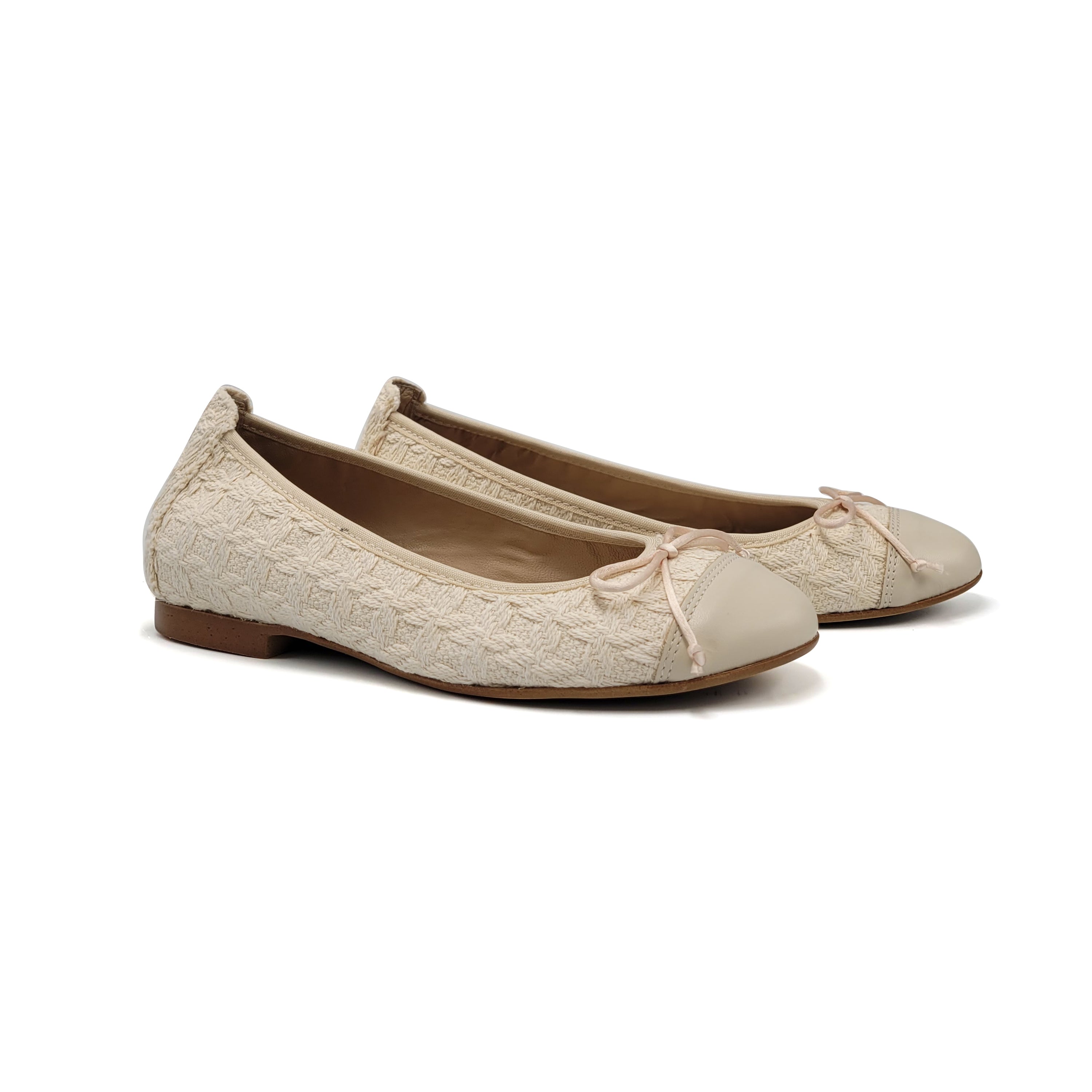 Blublonc Luisa Ivory Knit Ballet Flat Laced Shoe Inc