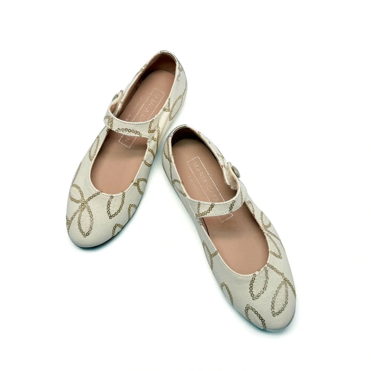 Maria catalan ivory gold mary jane flats fast shipping