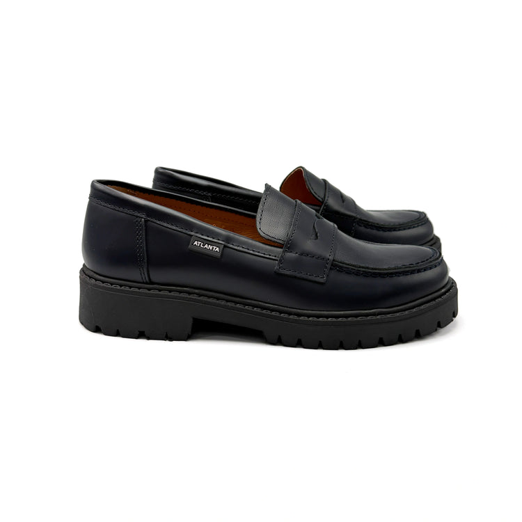 Atlanta Mocassin Black Polished Chunky Penny Loafer