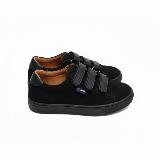 Atlanta Mocassin Black Twill velcro sneaker 523