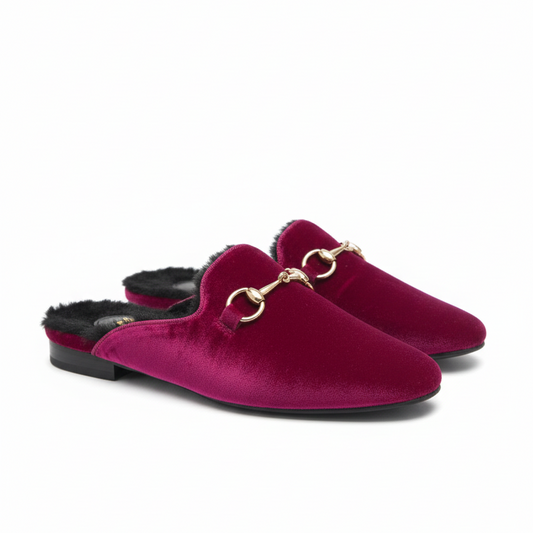 Ruth Secret Fuchsia Velvet Fur Mule 3455
