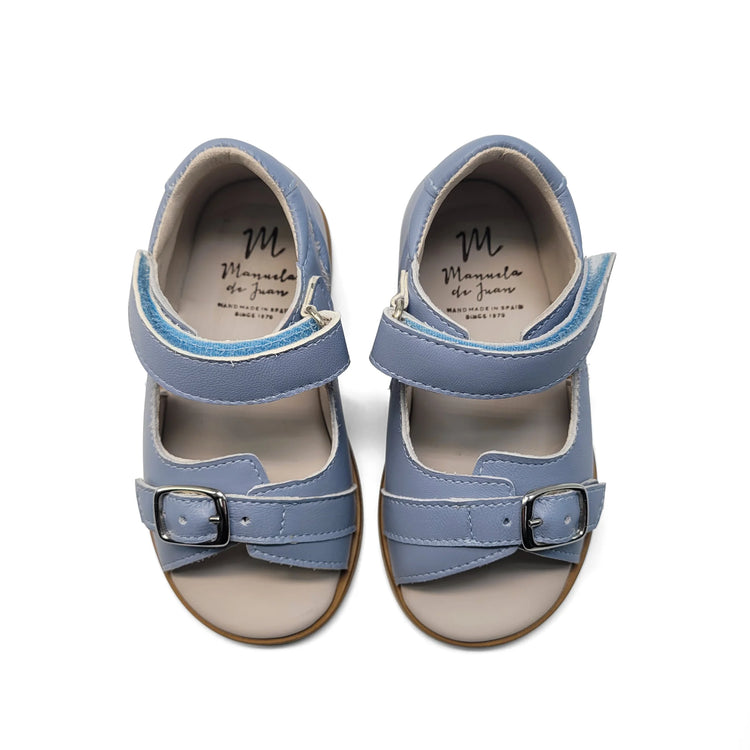 Manuela De Juan Dove Blue Velcro Sandal S3022