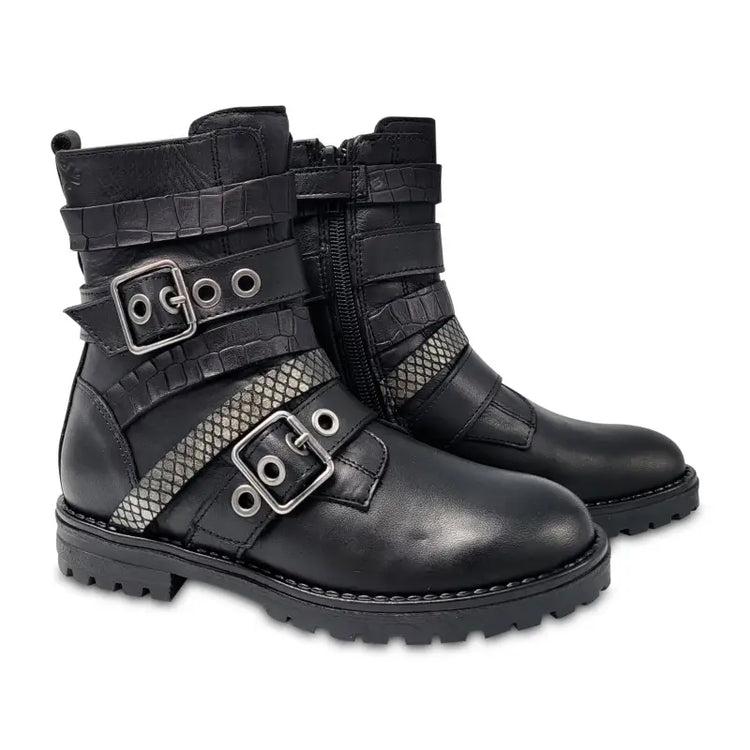 Acebos black grey multi strap bootie 9912 - girls