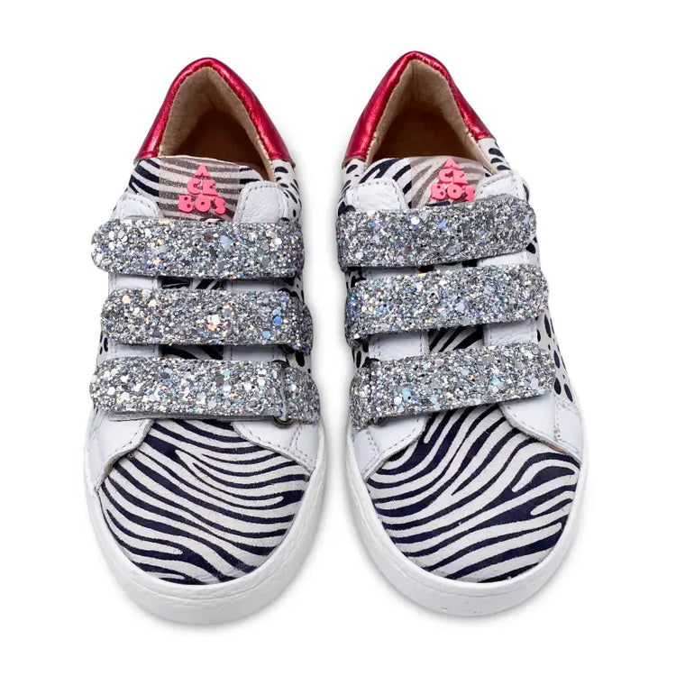 Acebos metallic red black white print velcro sneaker 9878 - girls