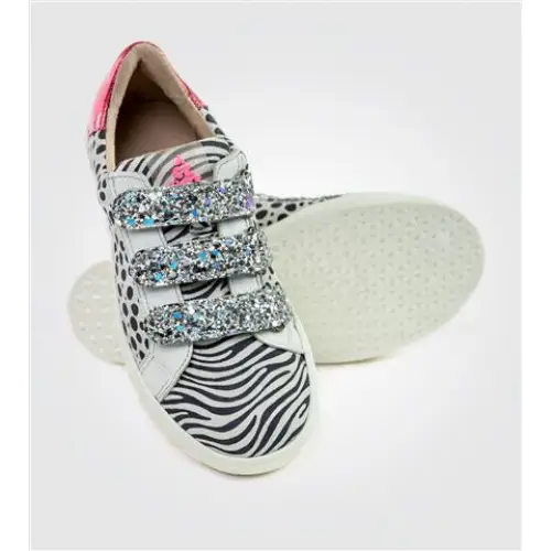 Acebos metallic red black white print velcro sneaker 9878 - girls