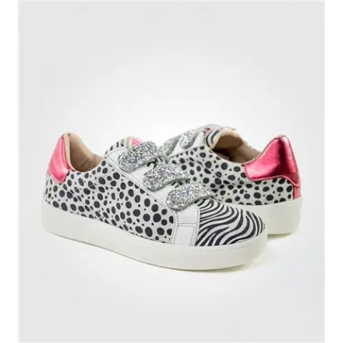 Acebos metallic red black white print velcro sneaker 9878 - girls