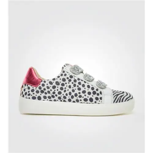 Acebos metallic red black white print velcro sneaker 9878 - girls