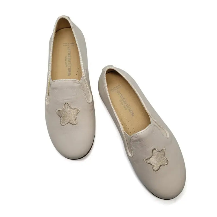Andanines Biege Gold Star Embroidery Smoking Shoe 182447 - BOYS