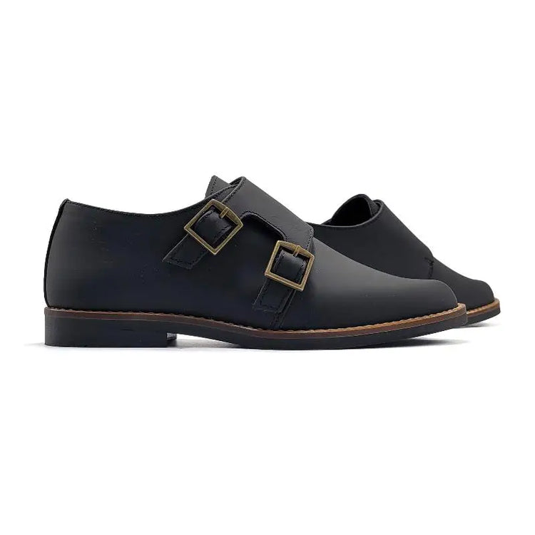 Andanines Black Gum Monk Strap Dress Shoe 222413 - 28 - BOYS