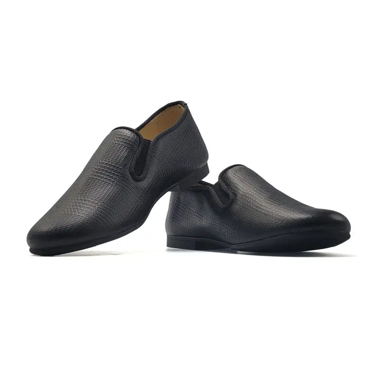 Andanines black leather houndstooth print smoking slip on 182447 - slip on dress shoe