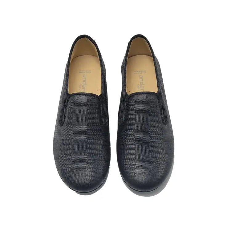 Andanines black leather houndstooth print smoking slip on 182447 - slip on dress shoe