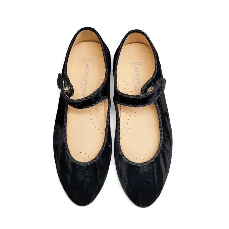 Andanines Black Velvet Rust Pointy Mary Jane 221624 - GIRLS