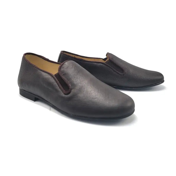 Andanines brown saffiano smoking shoe 182447 - slip on dress shoe
