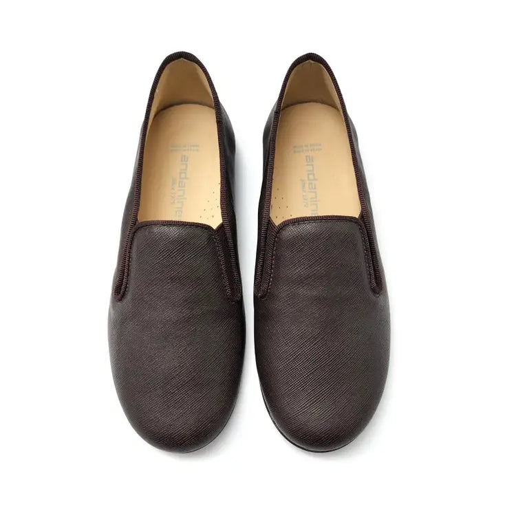 Andanines brown saffiano smoking shoe 182447 - slip on dress shoe