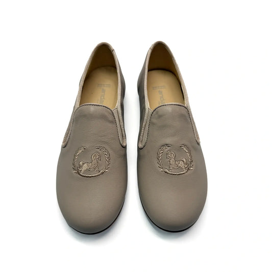 Andanines boys taupe embroidered smoking shoes fast shipping