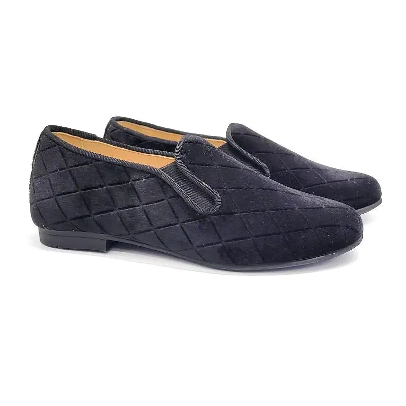 Andanines Coal Black Triangle Velvet Smoking Shoe - 24 - BOYS