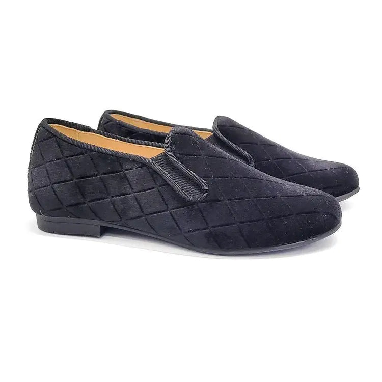 Andanines Coal Black Triangle Velvet Smoking Shoe - 24 - BOYS