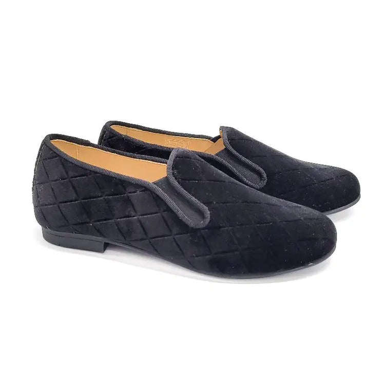Andanines Coal Black Triangle Velvet Smoking Shoe - BOYS