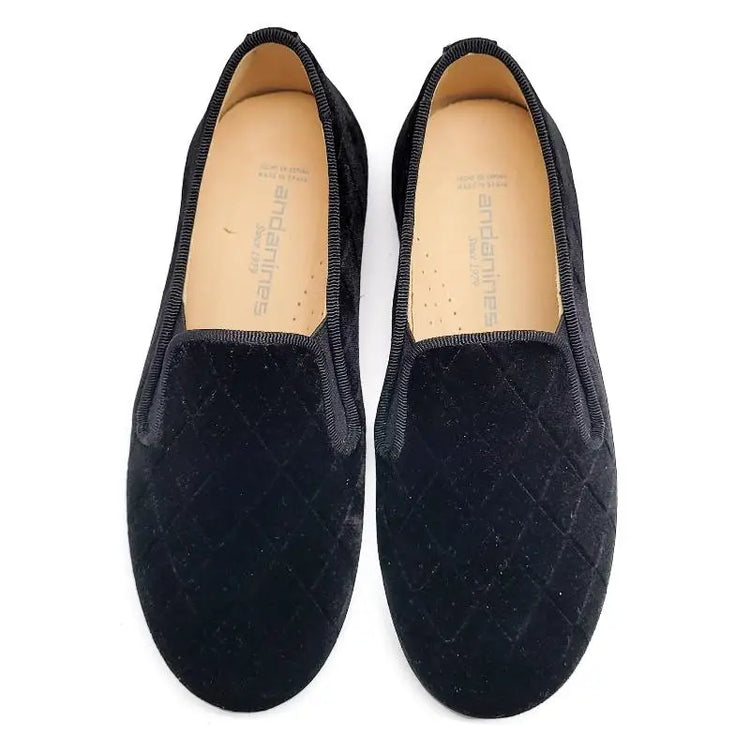 Andanines Coal Black Triangle Velvet Smoking Shoe - BOYS