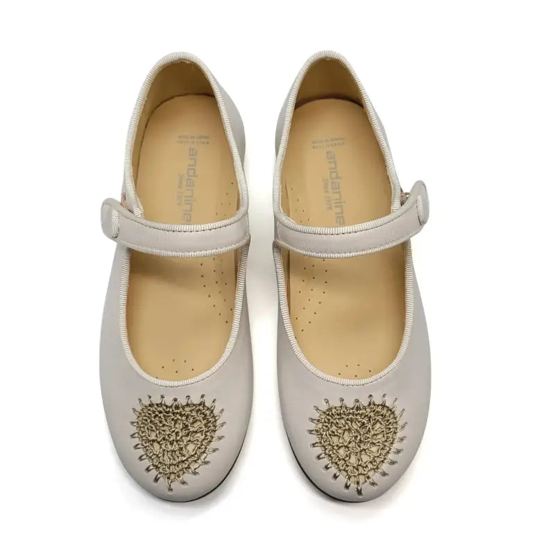 Andanines Ivory Gold Heart Embroidery Mary Jane 251256 - GIRLS