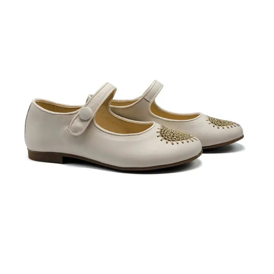 Andanines Ivory Gold Heart Embroidery Mary Jane 251256 - GIRLS