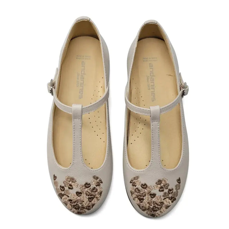 Andanines Ivory Gold T-Strap Mary Janes 251259 - GIRLS