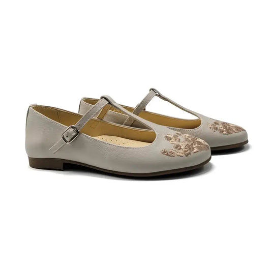 Andanines Ivory Gold T-Strap Mary Janes 251259 - GIRLS