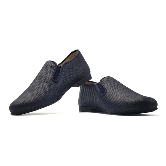 Andanines navy geometric smoking slip on 182447 - slip on dress shoe