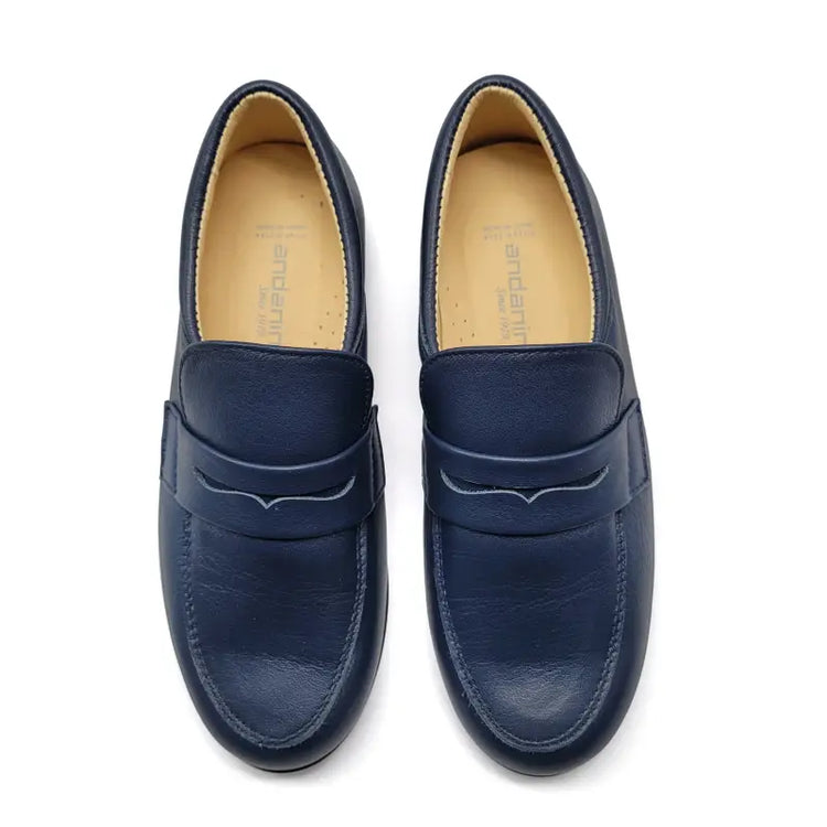 Andanines Navy Leather Penny Slip on 202751