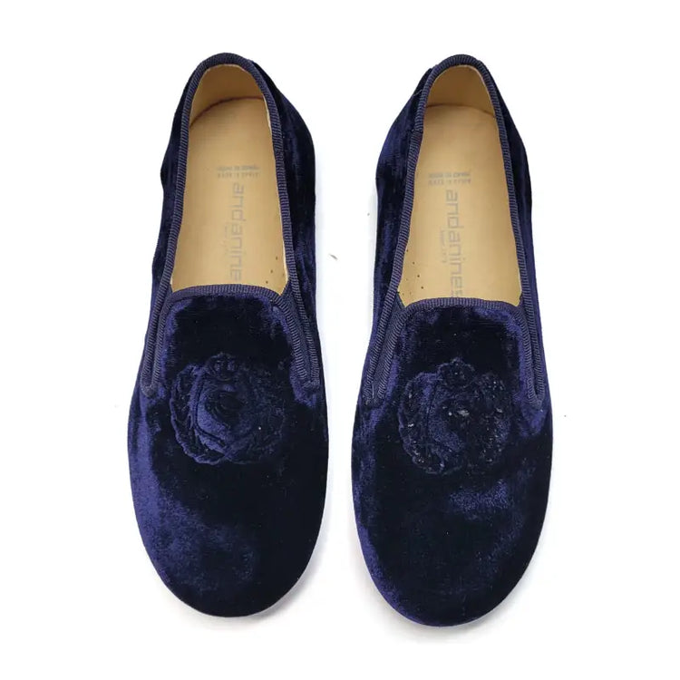 Andanines royal blue velvet embossed smoking slip on 252369 slip on dress