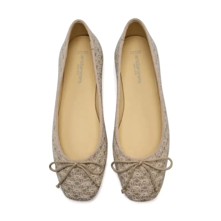 Andanines Taupe Knit Bow Ballet Flat 232512 - GIRLS