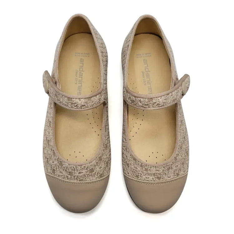 Andanines Taupe Knit Toe Cap Mary Jane 251214 - GIRLS