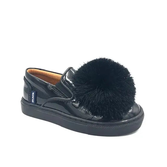 Atlanta Black Patent Pom-Pom Slip On Sneaker V6G8 - GIRLS