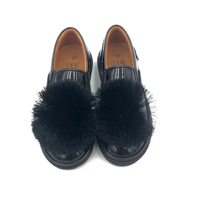 Atlanta Black Patent Pom-Pom Slip On Sneaker V6G8 - GIRLS