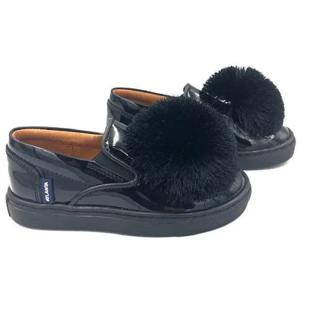 Atlanta Black Patent Pom-Pom Slip On Sneaker V6G8 - GIRLS