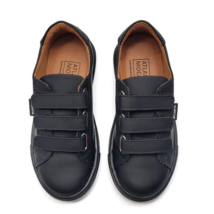 Atlanta mocassin black gum blue stich velcro sneaker 523 - velcro sneaker