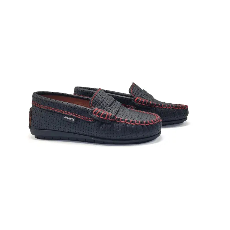 Atlanta mocassin black gum weave red stich penny loafer 032