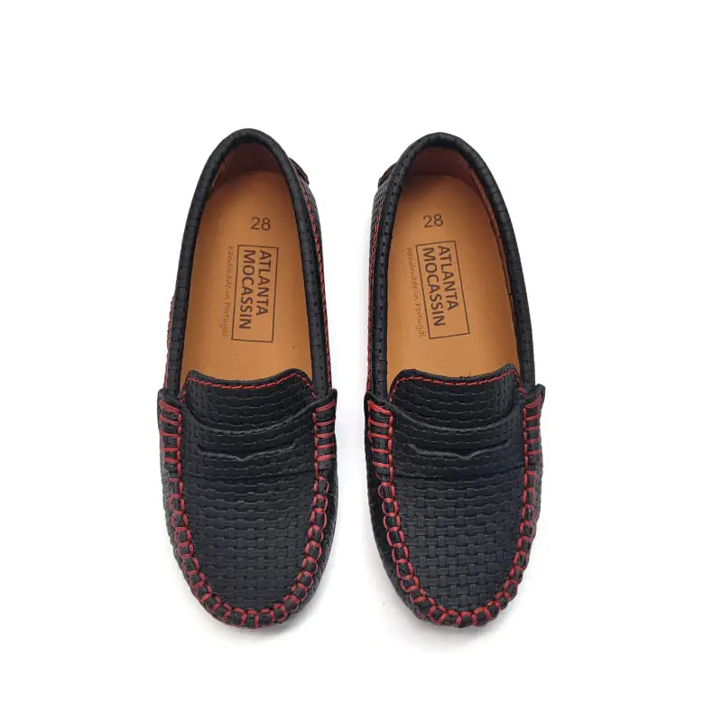 Atlanta mocassin black gum weave red stich penny loafer 032