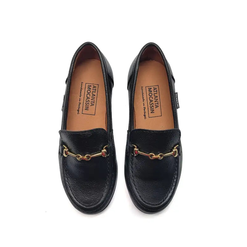 Atlanta mocassin black little grain buckle loafer 19014 - slip on dress