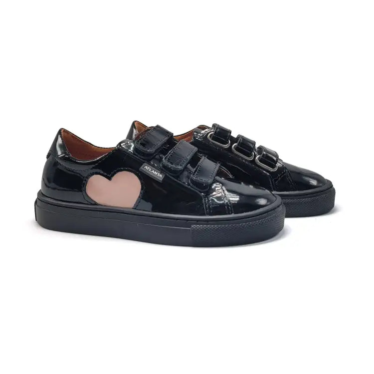 Atlanta mocassin black patent pink heart velcro sneaker 523 - velcro sneaker