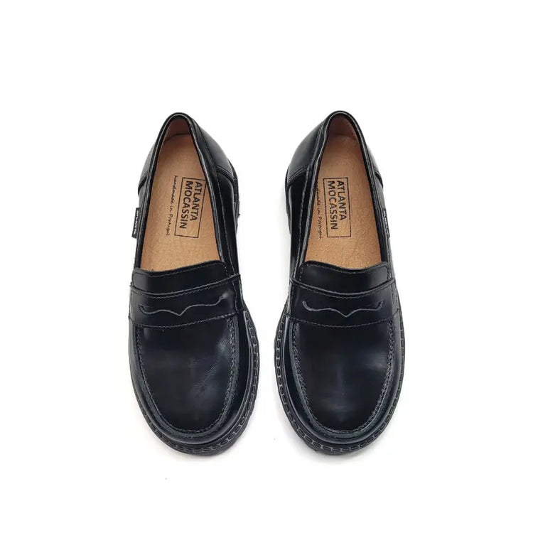 Atlanta mocassin black polished chunky penny loafer 719k