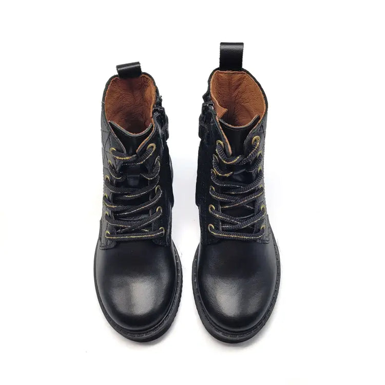 Atlanta mocassin black quilt gold detail lace bootie 01d - boot