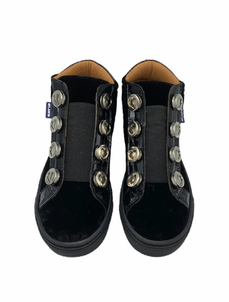 Atlanta mocassin black velvet sneakers with gold studs | laced shoe fast shipping