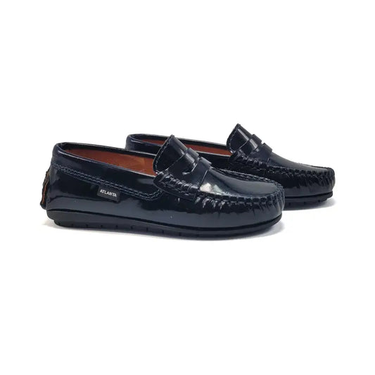 Atlanta mocassin marbleized navy patent penny loafer 032