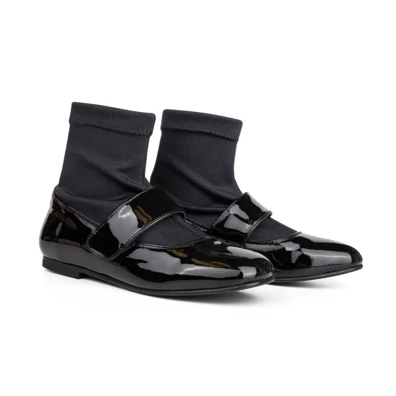 Bellusa diamond black patent sock shoe