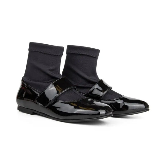 Bellusa diamond black patent sock shoe